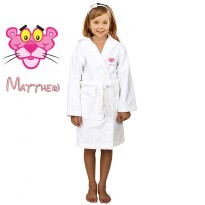 Panther Cartoon Design & Custom Name Embroidery on Kids Hooded Bathrobe